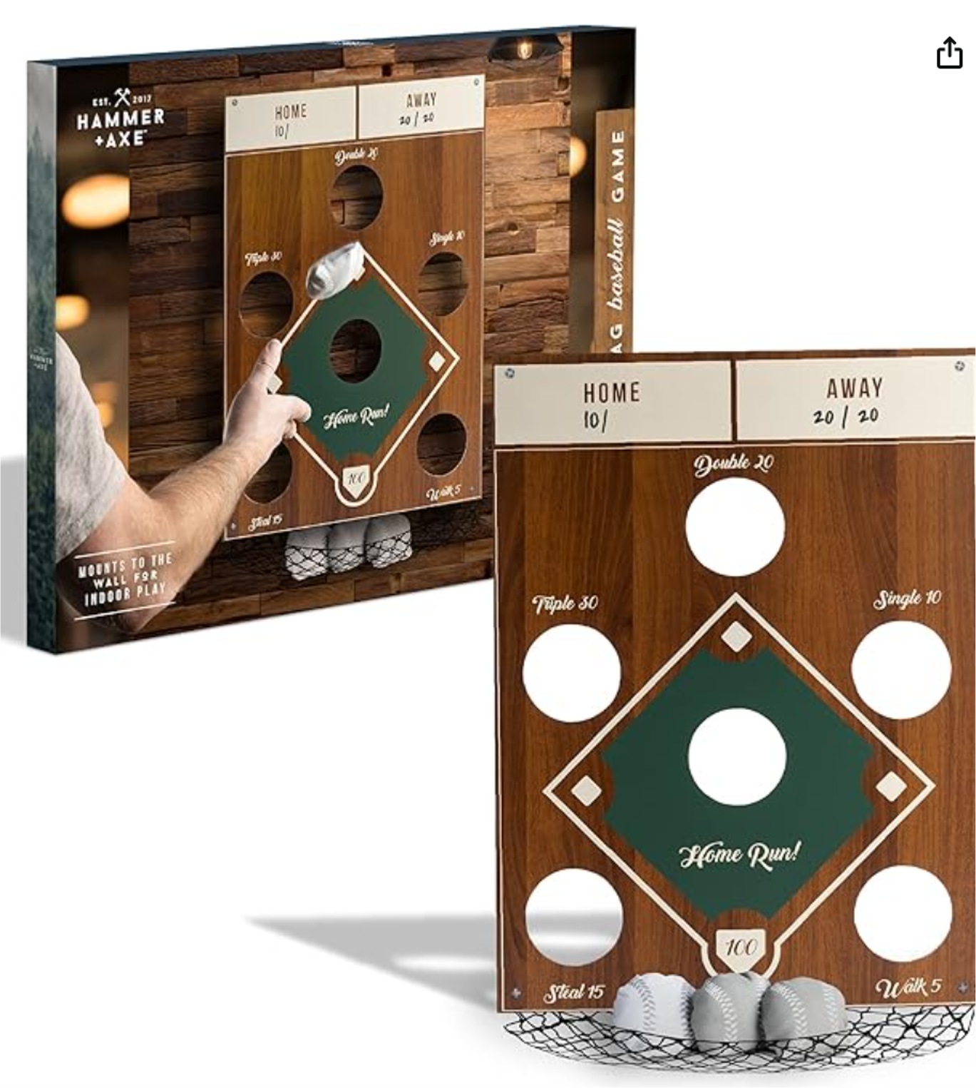 Hammer + Axe Two-Player Bean Bag Toss Baseball Game – Dry-Erase Wall Target Set