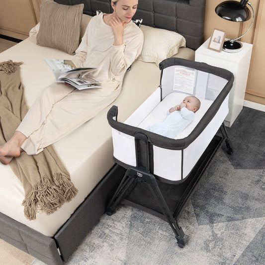 Babyjoy Baby Bedside Sleeper Bassinet with Wheels & Storage Tray