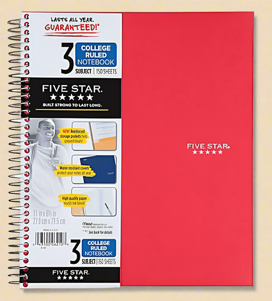 Five Star Wirebound Notebook – 2-Pack, Red, College Ruled, Durable Poly Cover with Divider Pockets