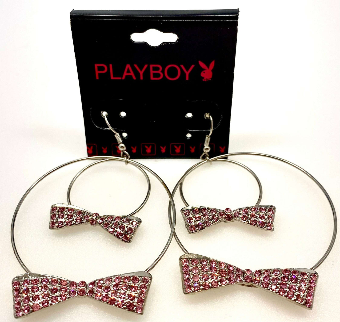Playboy Hoop Earrings – Red Crystal Bow Tie Design in Stainless Steel - COLO