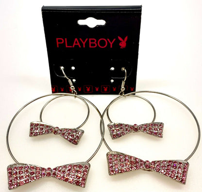 Playboy Hoop Earrings – Red Crystal Bow Tie Design in Stainless Steel - COLO