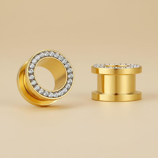 Hollow Zircon Screw Ear Plug Tunnel – Gold, Silver, or Black