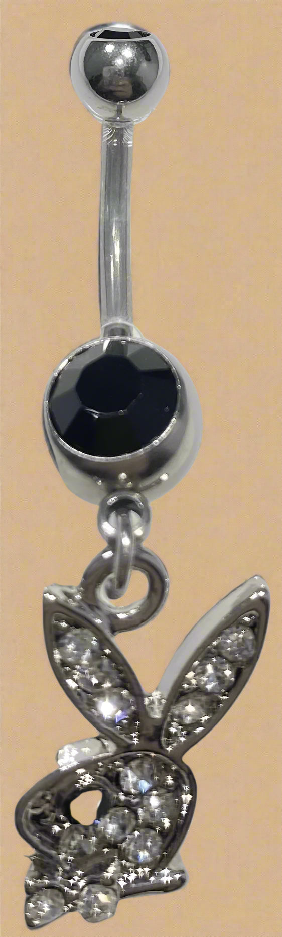 Playboy Black & White Crystal Bunny Head Belly Ring 14G Stainless Steel