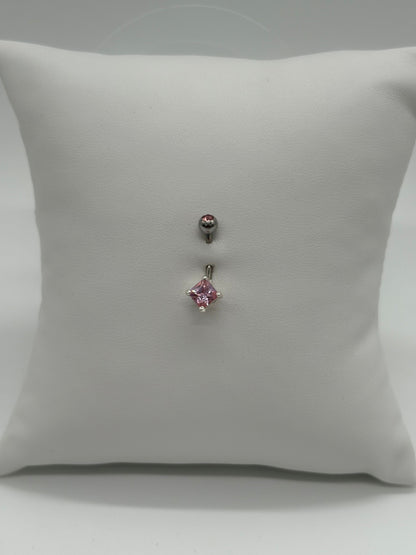 Titanium Pink Gem Dangle Belly Button Ring