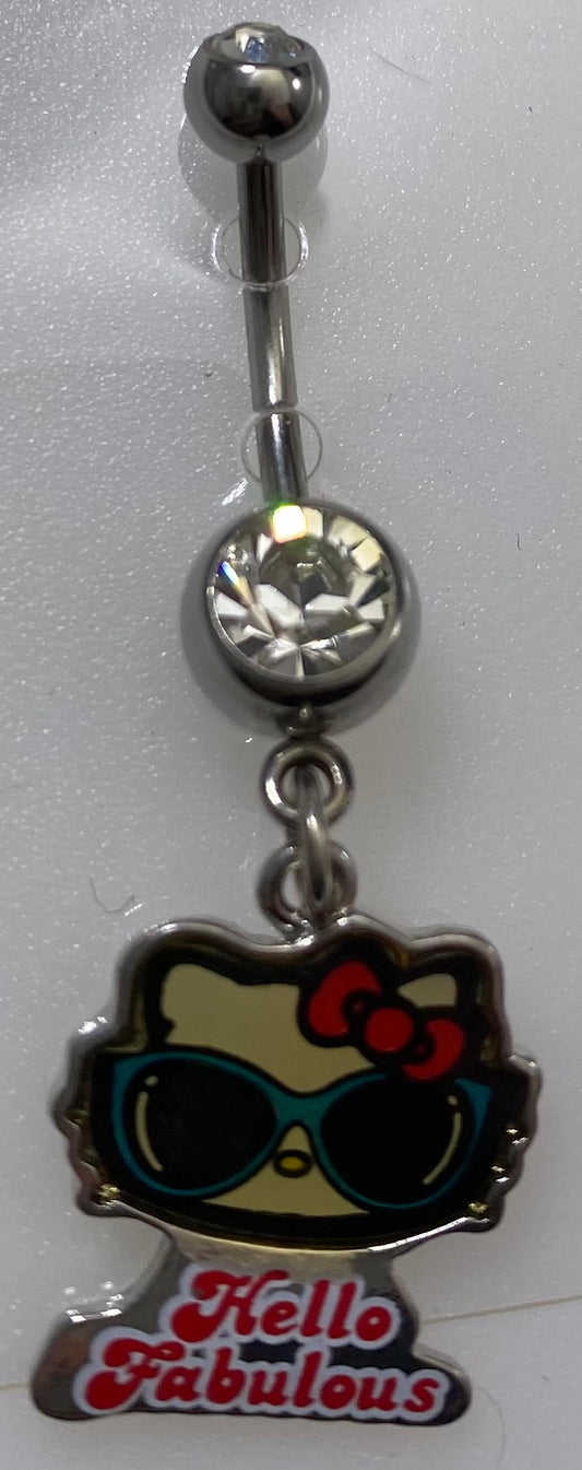 Hello Kitty – Belly Kitty with Sunglasses Belly Piercing and White Stone