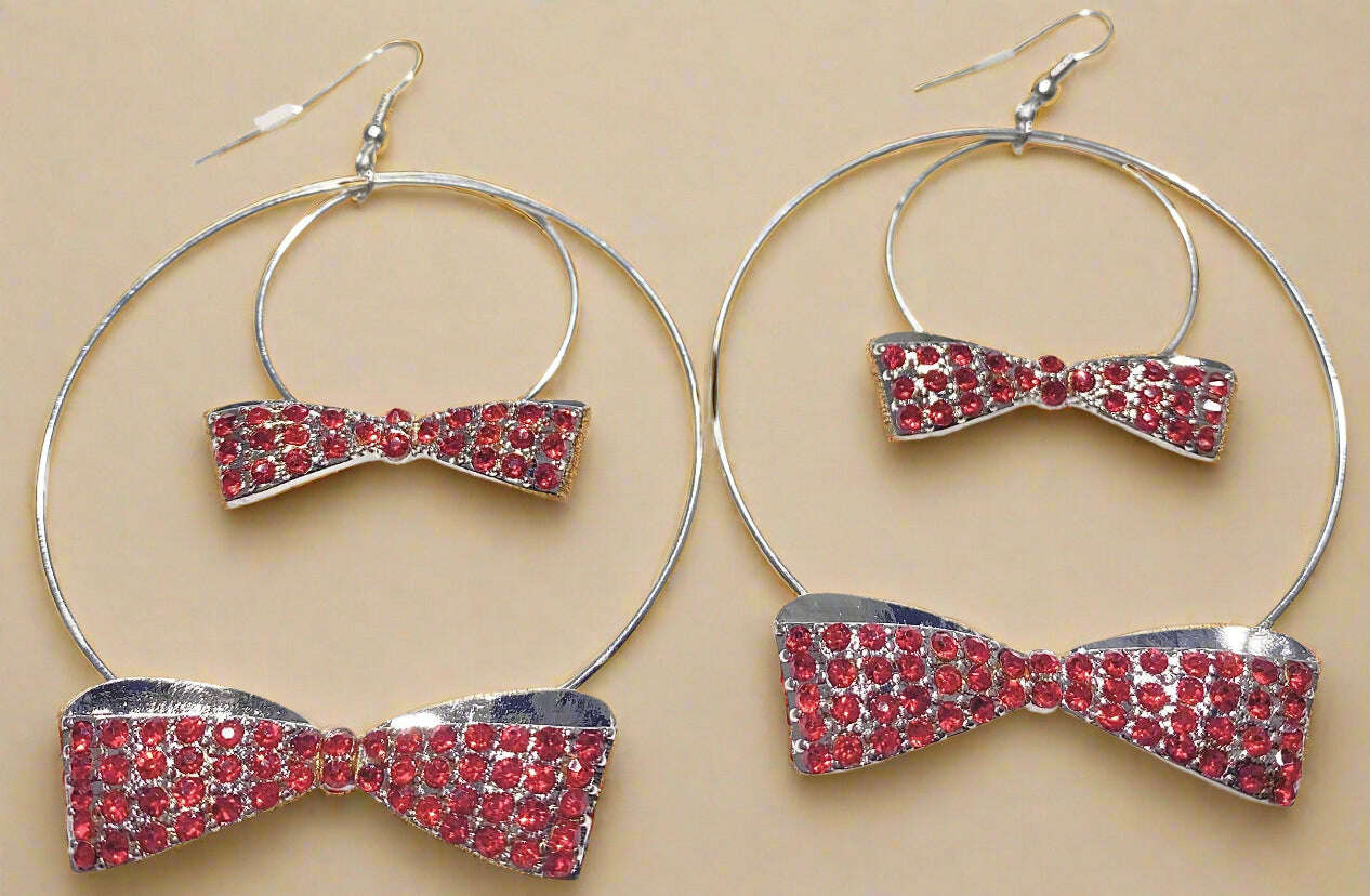 Playboy Hoop Earrings – Pink Crystal Bow Tie Design in Stainless Steel - COLO