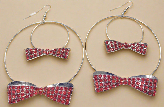 Playboy Hoop Earrings – Pink Crystal Bow Tie Design in Stainless Steel