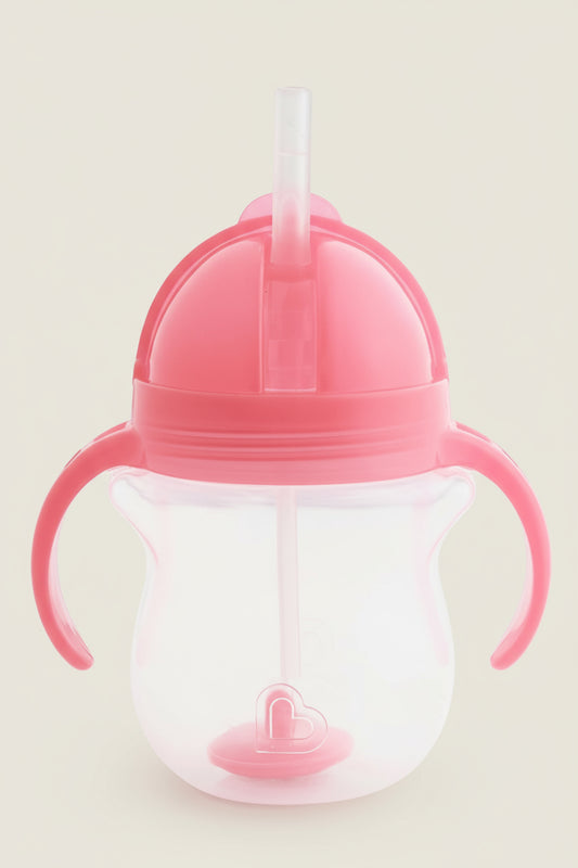 Munchkin Any Angle Weighted Straw Sippy Cup – Spill-Proof Toddler Cup with Handles, 7 oz (Pink)