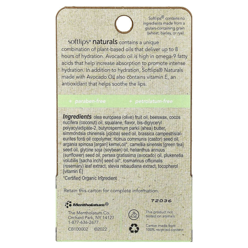 Softlips Naturals Lip Balm with Avocado Oil & Honey Mint – 2 Sticks (0.15 oz Each) - COLO