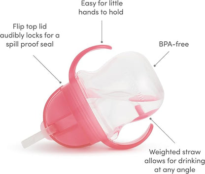Munchkin Any Angle Weighted Straw Sippy Cup – Spill-Proof Toddler Cup with Handles, 7 oz (Pink)