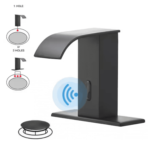 Waterfall Touchless Bathroom Faucet – Matte Black | Sensor-Activated with Pop-Up Drain & Deck Plate - COLO