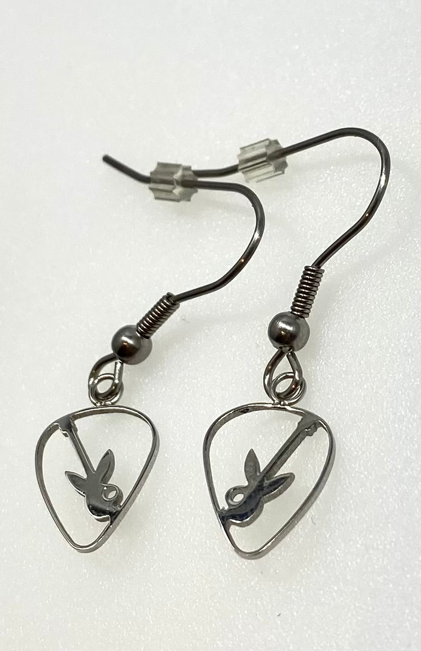 Playboy Guitar Pick Earrings – Bunny Head in Heart Frame Design