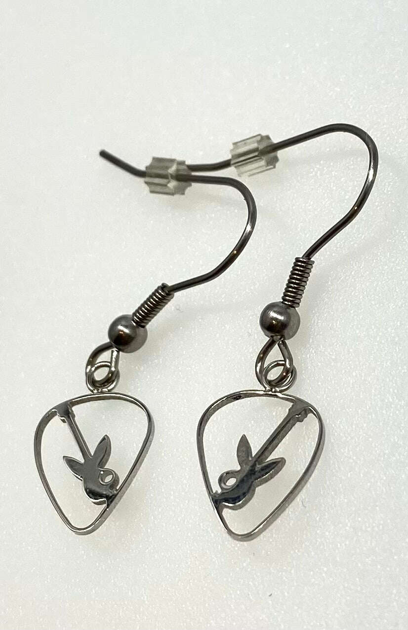 Playboy Guitar Pick Earrings – Bunny Head in Heart Frame Design