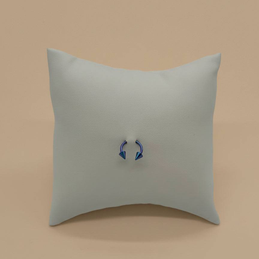 Iridescent Blue Titanium Spiral Horseshoe Piercing Ring – 5mm Cone