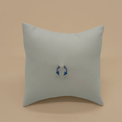 Iridescent Blue Titanium Spiral Horseshoe Piercing Ring – 5mm Cone