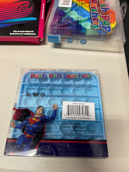 SUPERMAN Push Pop Squishies Squishers Backpack Fidget Toy PINK CIRCLE