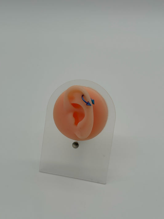 Iridescent Blue Titanium Spiral Horseshoe Piercing Ring – 5mm Cone