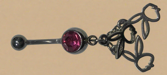 Playboy Pink Crystal with Triple Cut-Out Bunny Heads Belly Ring Stainless Steel