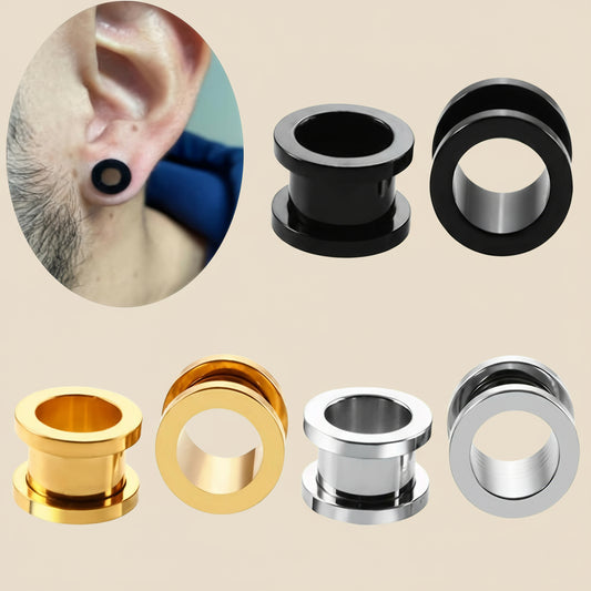 Hollow Stainless Steel Ear Plug Tunnels – Gold, Silver, or Black