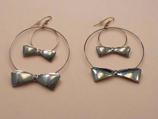 Playboy Hoop Earrings – Twin Bow Tie Design in High Polish Stainless Steel