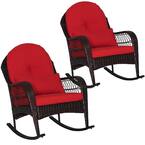Wicker Outdoor Rocking Chair Set – 2-Pack with Cushioned Orange Seating