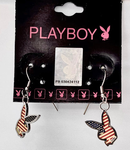 Playboy Bunny Drop Earrings – American Flag Design on Stainless Steel Hooks