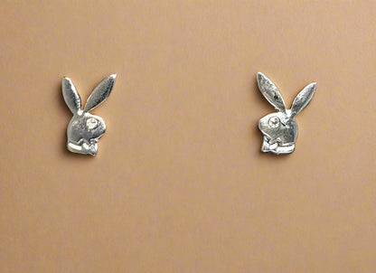 Playboy Silver Bunny Stud Earrings – Crystal Eye Accent in Stainless Steel