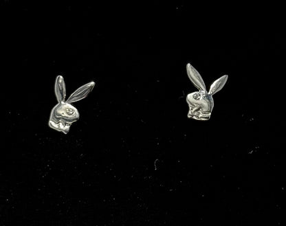 Playboy Silver Bunny Stud Earrings – Crystal Eye Accent in Stainless Steel