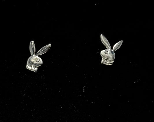 Playboy Silver Bunny Stud Earrings – Crystal Eye Accent in Stainless Steel