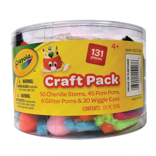 Crayola Craft Pack 131 Pcs w/Chenille Stems, Pom Pons, Glitter Poms & Wiggle Eye