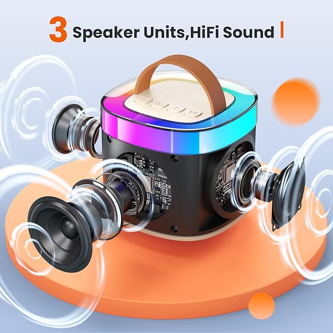 Karaoke Machine for Adults Kids, Portable Bluetooth Karaoke Speaker with 2 Wireless Microphones (WHITE W/BLACK MICS TOPS)