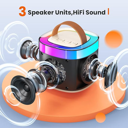 Karaoke Machine for Adults Kids, Portable Bluetooth Karaoke Speaker with 2 Wireless Microphones (WHITE W/BLACK MICS TOPS)
