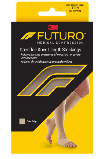 FUTURO™ Medical Compression Open Toe Knee Length Stockings – Firm Compression (20-30 mmHg), Beige