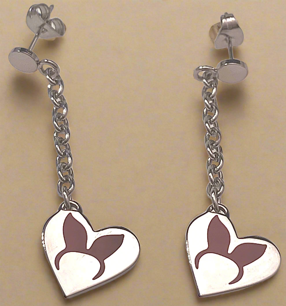 Playboy Drop Earrings – Dangling Heart Charms with Bunny Ear Cutouts