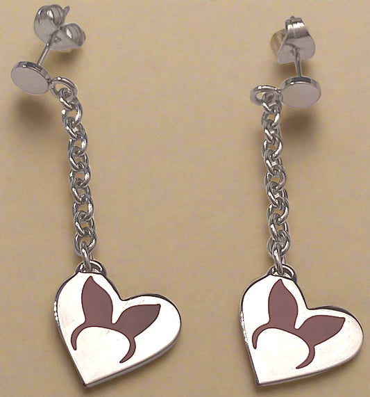 Playboy Drop Earrings – Dangling Heart Charms with Bunny Ear Cutouts