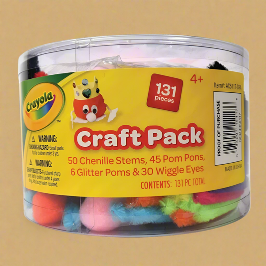 Crayola Craft Pack 131 Pcs w/Chenille Stems, Pom Pons, Glitter Poms & Wiggle Eye