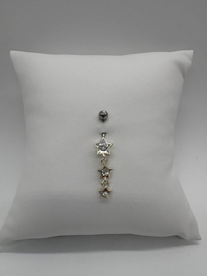 Triple Star Sparkle Dangle Belly Button Ring