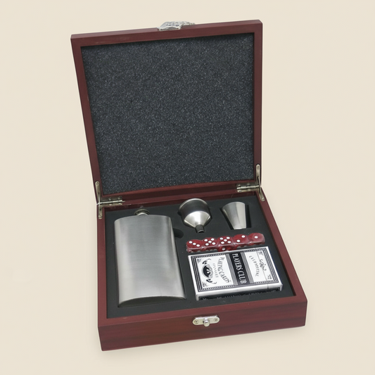 Germ Free 52 Finish Flask Gift Set – Stainless Steel Flask, Cards & Dice