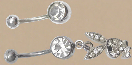 Playboy White Crystal Belly Ring Set – Bunny Head & Plain Crystal Stainless Steel