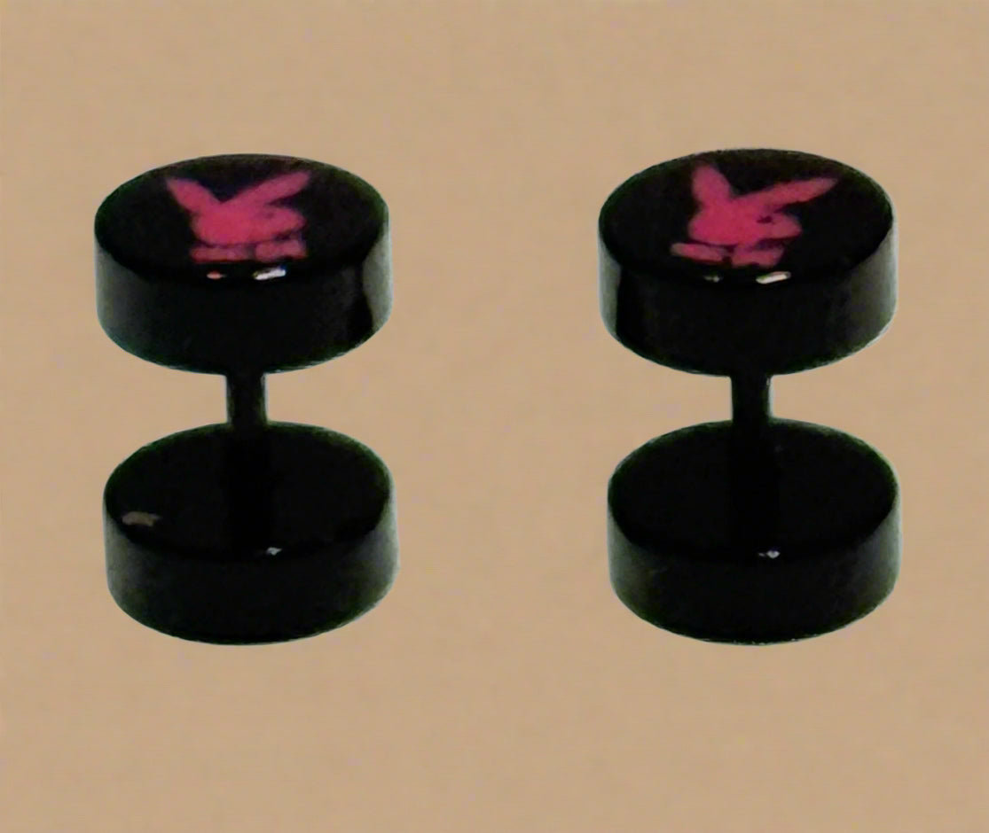 Playboy Ear Plug Bars – Black & Red Stainless Steel with Bunny Logo