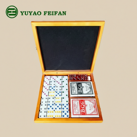 Yuyao Feifan Domino & Card Wooden Box Game Set – Includes Dice and Dominoes