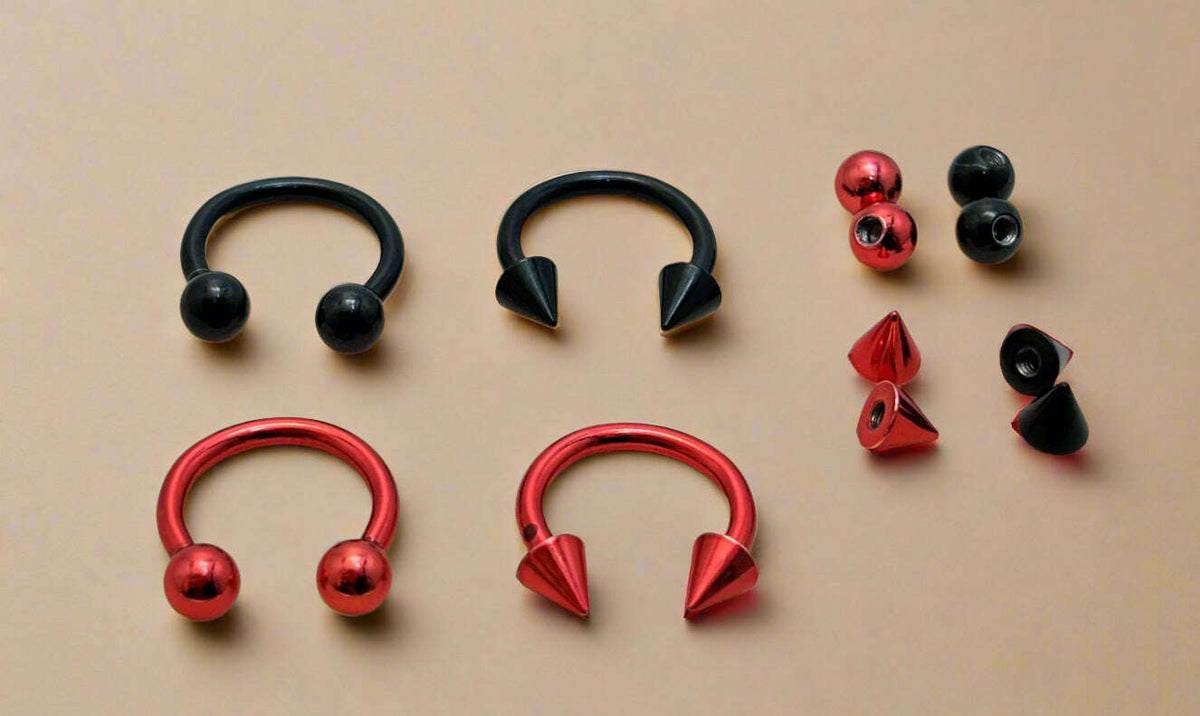 Piercing Red Color Body Piercing Set – Black & Red Stainless Steel Mix-and-Match Collecti ...