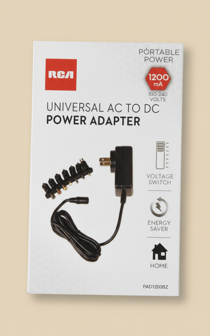 Audiovox Universal AC to DC Power Adapter – 1200mA, 7 Voltage Settings (Black)