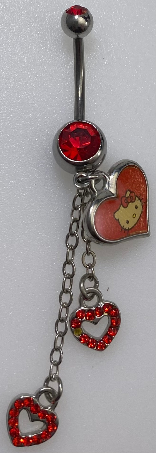 Hello Kitty – Belly/Navel Hearts Dangling Heart Piercing Body Jewelry
