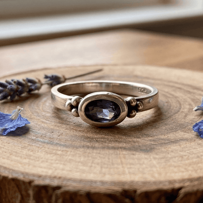 STAINLESS STEEL BLUE TOPAZ SILVER PLATED ANTIQUE HOMEMAKE RING