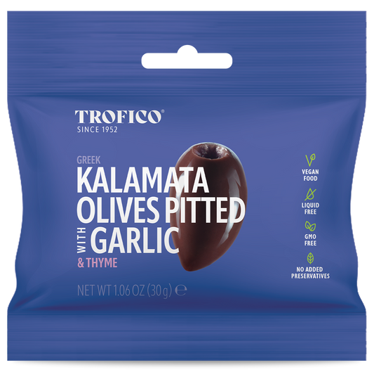 Trofico Greek Kalamata Pitted Olives with Garlic & Thyme