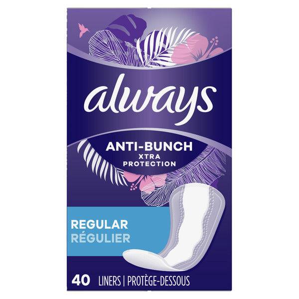 Always Always Anti-Bunch Xtra Protection Daily Liners Regular Unscented, 34 Count