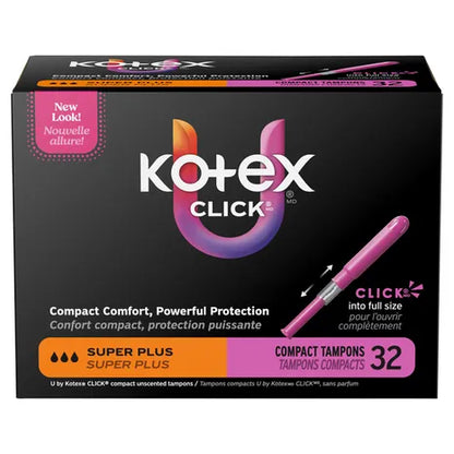 U by Kotex Click® Compact Tampons – Super Plus Absorbency, 32 Count