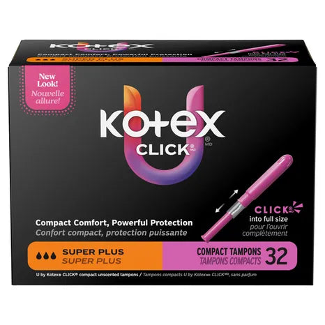 U by Kotex Click® Compact Tampons – Super Plus Absorbency, 32 Count