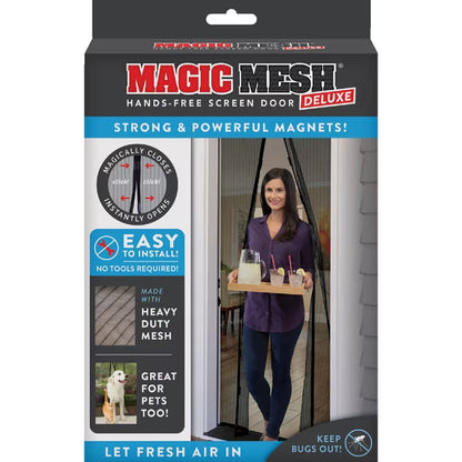 Magic Mesh Deluxe Magnetic Screen Door - Hands Free, Magnetic Closure - 83" x 39", Black